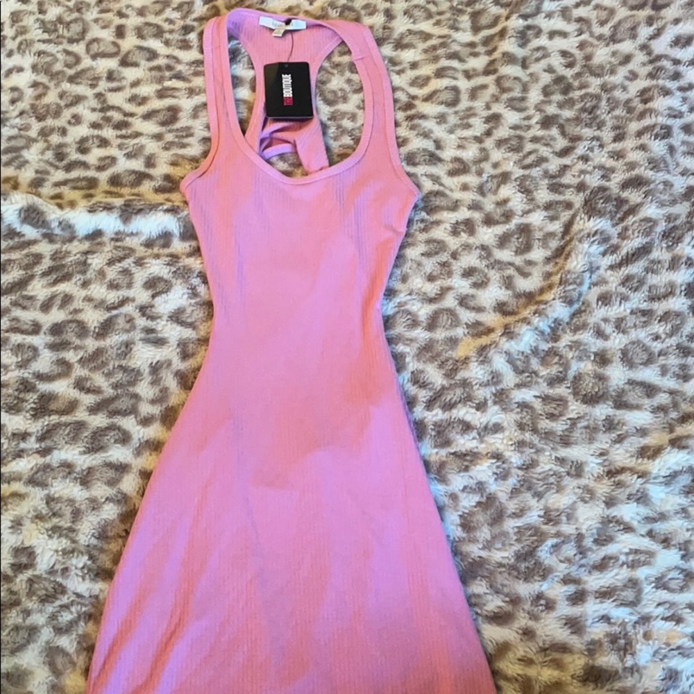 Pink ribbed open back dress
